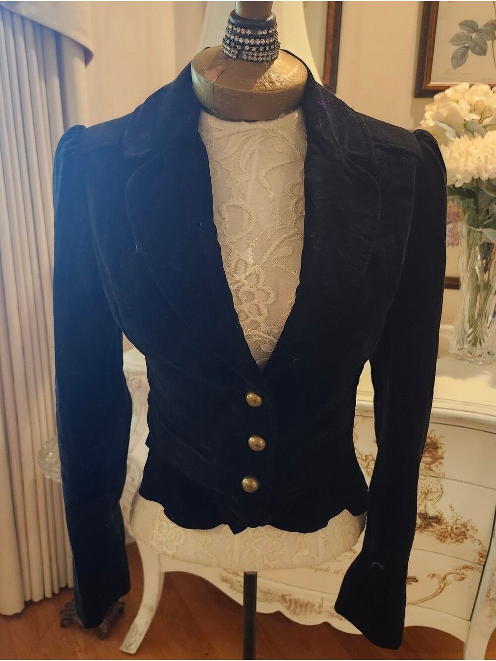 Guess Jeans Authentic Vintage Black Velvet Jacket Equestrian Dark Academia M